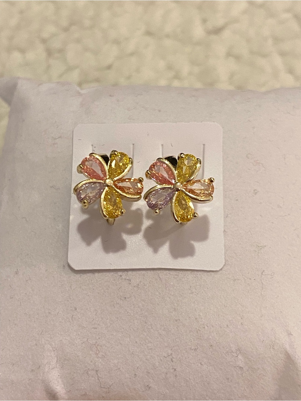Gold-tone Floral Multicolor Crystal Stud Earrings